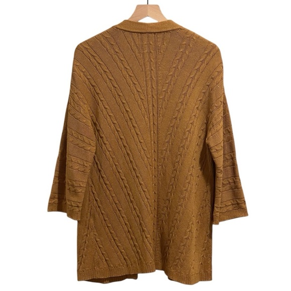 J.Jill Open Front Cable Knit Cardigan Long Sweater, 3/4 Sleeves, Honey Brown, M - Picture 4 of 15